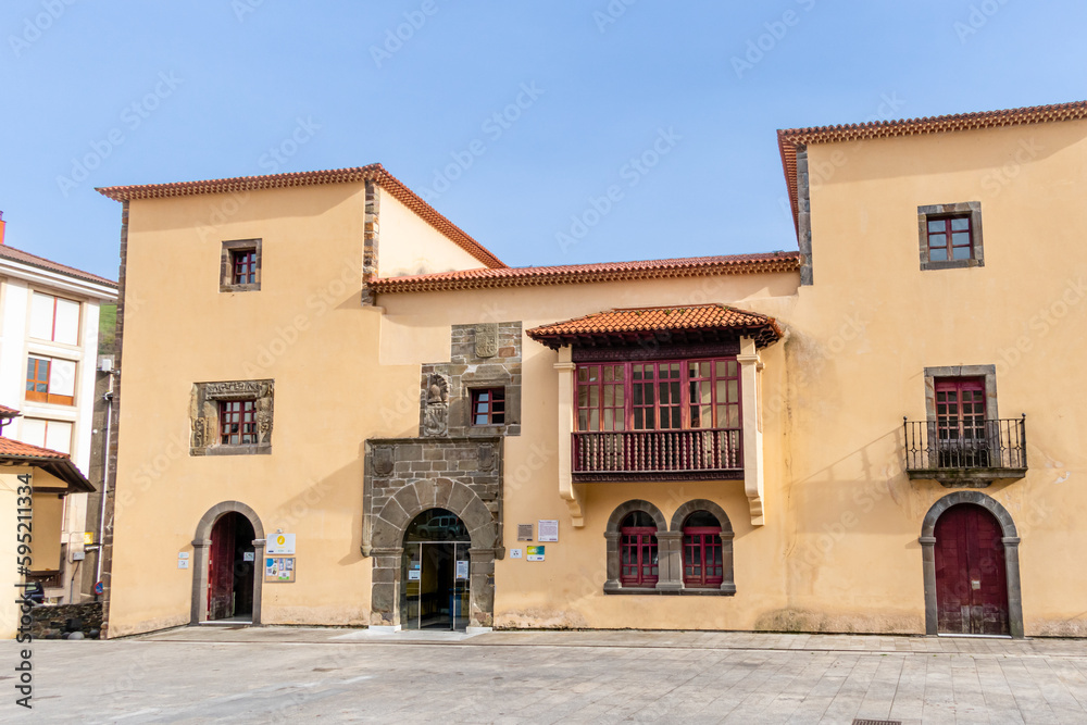 Typical buildings and houses in the town of Cangas del Narcea in the Leitariegos Valley, Asturias, Spain