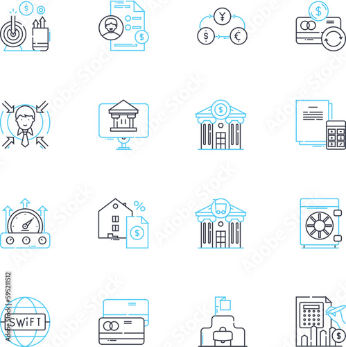 Data evaluation linear icons set. Analysis, Assessment, Scrutiny, Interpretation, Classification, Categorization, Examination line vector and concept signs. Audit,Validation,Verification outline