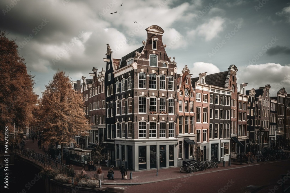 Historic center of Amsterdam, NL. Generative AI