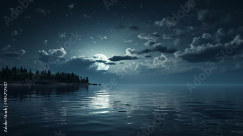 moon on a background star sky reflected in the sea. Generative ai