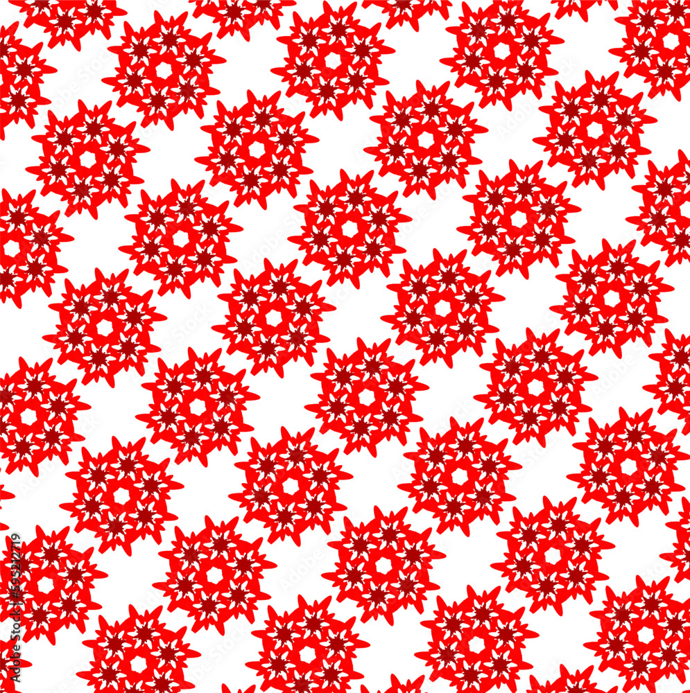 Pattern floreale astratto con elementi rossi su sfondo bianco