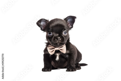 Most beautiful chihuahua puppy with bow-tie on transparent background. PNG. Portrait of a cute chihuahua puppy dog. Post-processed generative AI © Katynn