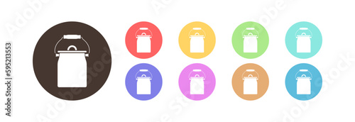 Stylish milk can icon, set of icons in different colors on a black background.