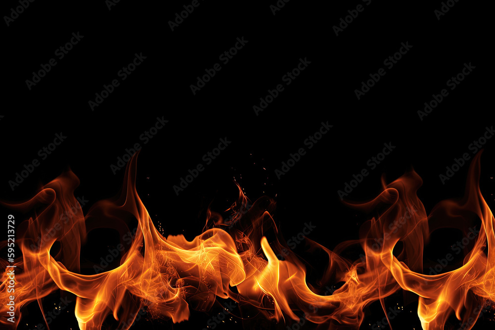 Burning fire flame on black background with copy space. Created with Generative AI Technology Burning fire flame on black background with copy space. Created with Generative AI Technology