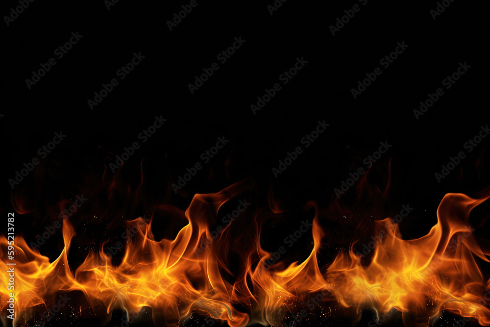 Burning fire flame on black background with copy space. Created with Generative AI Technology Burning fire flame on black background with copy space. Created with Generative AI Technology
