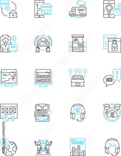 Patron assistance linear icons set. Helpdesk, Guidance, Counseling, Support, Advice, Assistance, Service line vector and concept signs. Aid,Direction,Coaching outline illustrations