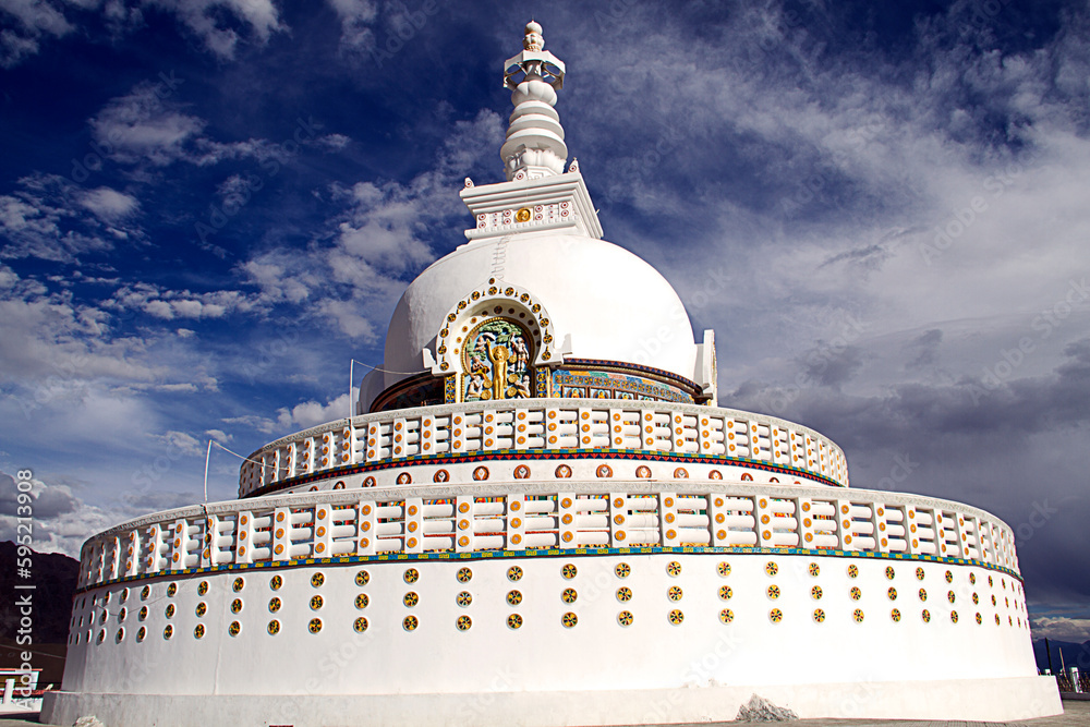 Shanti stupa at Lee with blue sky and clouds Shanti stupa at Lee with blue sky and clouds