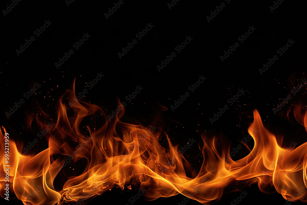 Obraz premium Burning fire flame on black background with copy space. Created with Generative AI Technology