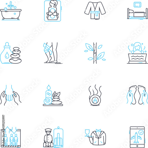 cosmetic services linear icons set. Botox, Fillers, Facelift, Rhinoplasty, Liposuction, Breast augmentation, Tummy tuck line vector and concept signs. Hair transplant,Laser hair removal,Chemical peel