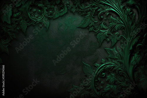 AI generated baroque floral ornaments monogram bas relief rococo elements at dark background
