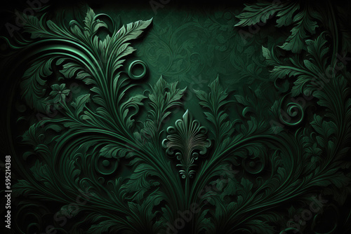 AI generated baroque floral ornaments monogram bas relief rococo elements at dark background photo