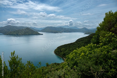 Gorgeous landscapes along the Queen Charlotte Sound  Totaranui   the easternmost of the Marlborough sounds  in New Zealand s South Island.