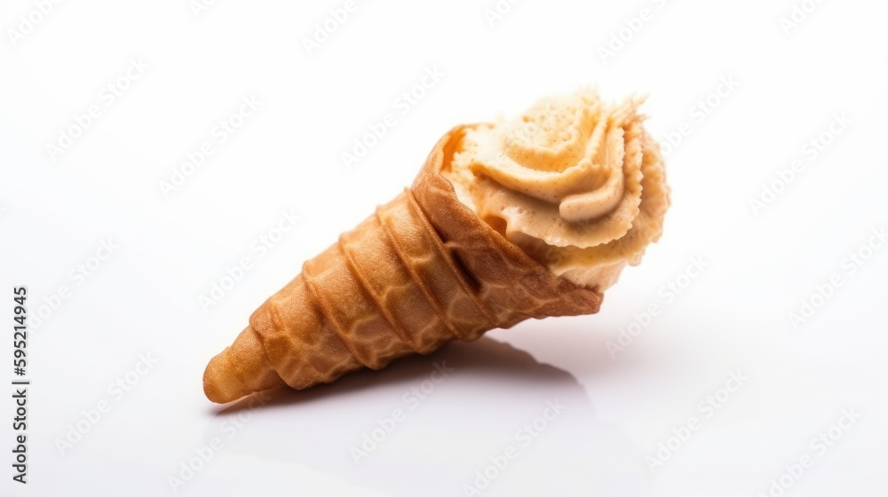 Churro ice cream cone on White Background with copy space for your text created with generative AI technology Churro ice cream cone on White Background with copy space for your text created with generative AI technology