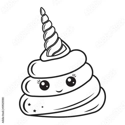 Cute character kakashi kawaii unicorn, black outline, vector isolated illustration in doodle style