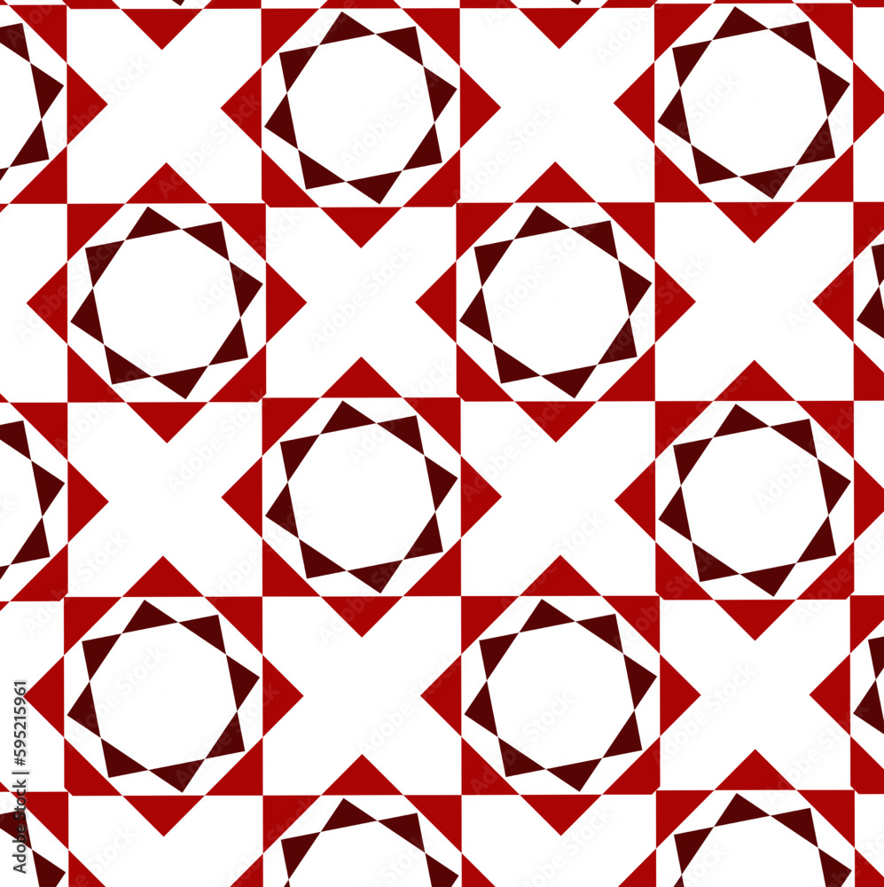 Pattern con elementi grafici geometrici, rosso, nero e bianco 