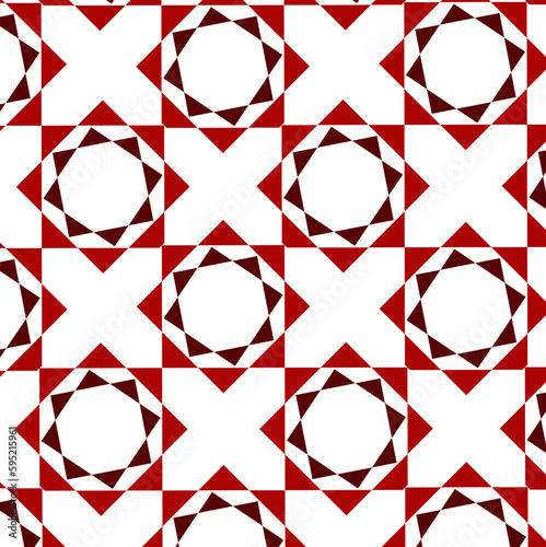 Pattern con elementi grafici geometrici, rosso, nero e bianco 