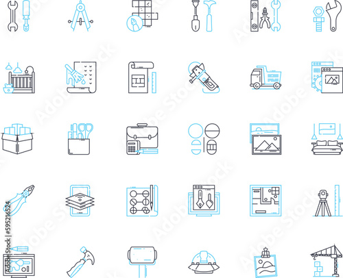 Construction materials linear icons set. Concrete, Steel, Brick, Wood, Glass, Plastic, Asphalt line vector and concept signs. Ceramics,St,Sand outline illustrations