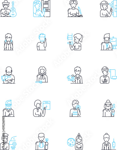 Campaign planning linear icons set. Strategy, Goals, Objectives, Messaging, Targeting, Research, Positioning line vector and concept signs. Tactics,Creativity,Audience outline illustrations