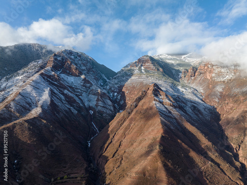 Aerial view of beautiful danxia landform landscape in Tibet,China