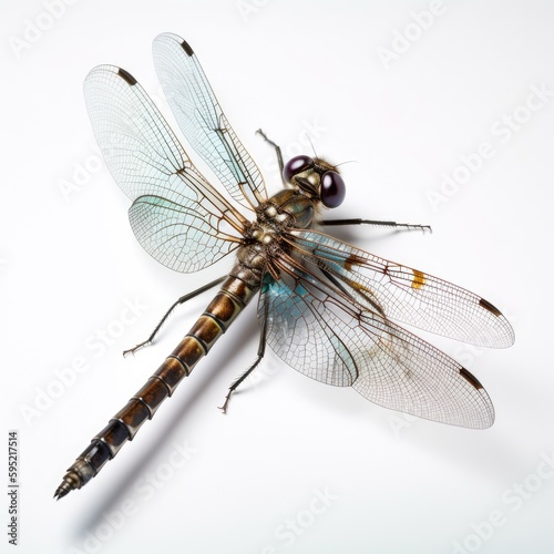 Dragonfly on white background, closeup macro shot created using generative AI tools