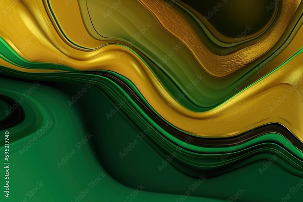 Złoto-zielone fale - tło, tekstura - Gold-green waves - background, texture - AI Generated - obrazy, fototapety, plakaty 