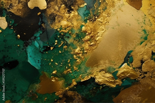 Złoto i zieleń tekstura - luksusowe tło - Gold and green texture - luxury background - AI Generated