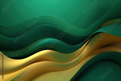 Fale Turkusowe i Złote - tło, tekstura - Gold-green waves - background, texture - AI Generated