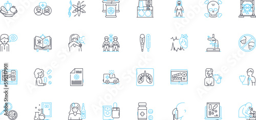 Outbreak linear icons set. Pandemic, Epidemic, Contagion, Spread, Infection, Quarantine, Isolation line vector and concept signs. Outbreak,Crisis,Disease outline illustrations photo