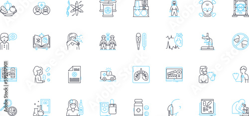 Outbreak linear icons set. Pandemic, Epidemic, Contagion, Spread, Infection, Quarantine, Isolation line vector and concept signs. Outbreak,Crisis,Disease outline illustrations