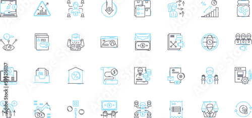Investment linear icons set. Stocks, Bonds, Mutual funds, Hedge funds, Real estate, Cryptocurrency, Commodities line vector and concept signs. Options,Futures,Derivatives outline illustrations