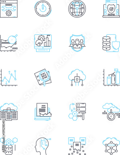 Online presence linear icons set. Visibility, Reputation, Branding, Exposure, Authenticity, Credibility, Engagement line vector and concept signs. Accessibility,Capacity,Responsiveness outline