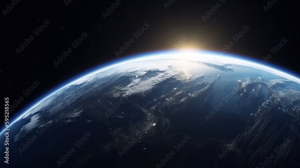 View of planet earth from space during sunrise created using generative AI tools