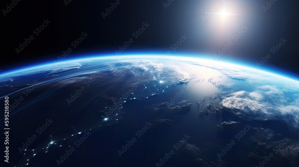 Obraz premium View of planet earth from space during sunrise created using generative AI tools