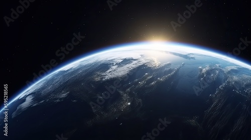 View of planet earth from space during sunrise created using generative AI tools