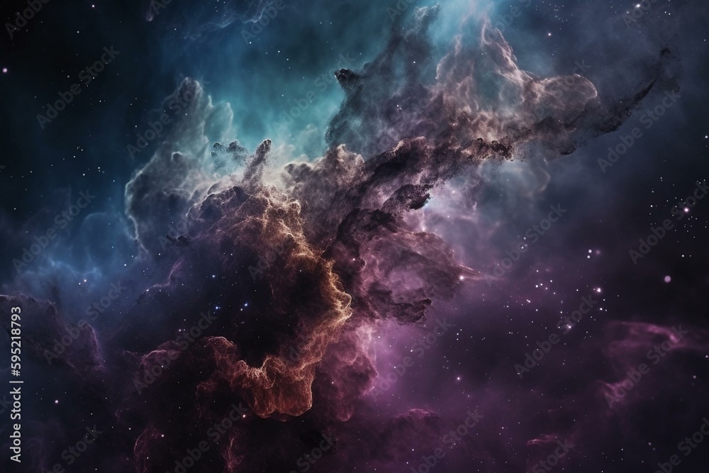 A galaxy with a light blue and purple nebula. Generative AI