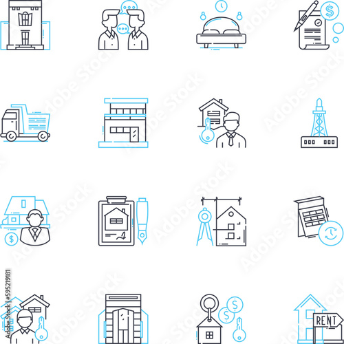 Land linear icons set. Terrain, Soil, Earth, Ground, Landscape, Property, Acreage line vector and concept signs. Homestead,Farmland,Meadow outline illustrations
