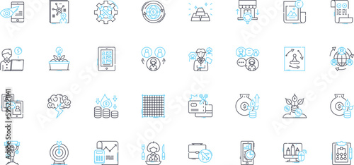 Open market linear icons set. Competition, Trading, Supply, Demand, Prices, Offerings, Buyers line vector and concept signs. Sellers,Negotiation,Exchange outline illustrations