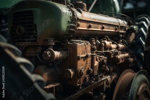 Agricultural tractor's motor. Generative AI