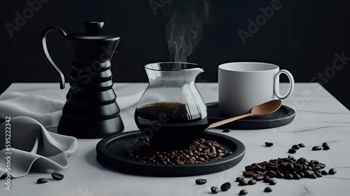 Minimal Morning Coffee Set on the Table, Generative AI