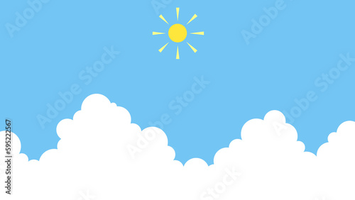 入道雲と太陽と青空のシンプルなイラスト背景素材
