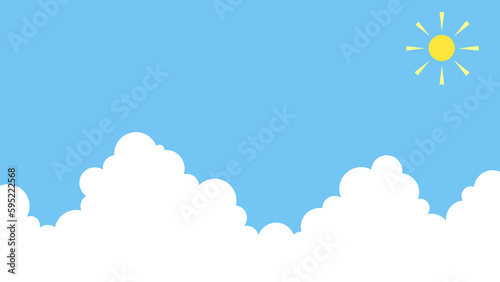 入道雲と太陽と青空のシンプルなイラスト背景素材
