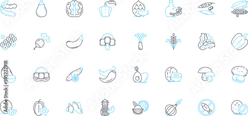 Convenience store linear icons set. Snacks  Drinks  Groceries  Quick  Easy  Accessibility  Impulse line vector and concept signs. Satisfying Treats Grab-and-go outline illustrations