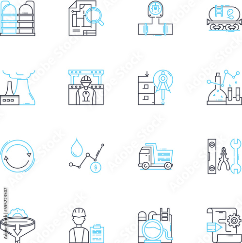 Commercial complex linear icons set. Retail, Business, Offices, Services, Restaurant, Parking, Convenience line vector and concept signs. Investment,Venue,facility outline illustrations