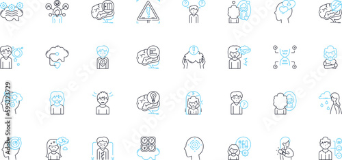Cognitive process linear icons set. Perception, Attention, Memory, Learning, Reasoning, Comprehension, Analysis line vector and concept signs. Interpretation,Problem-solving,Creativity outline