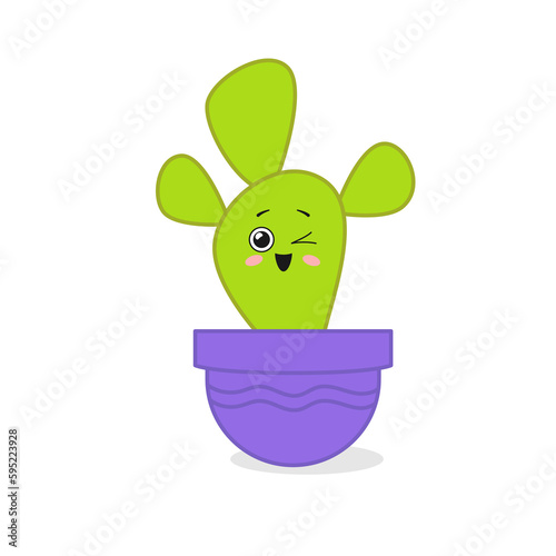 Cartoon character cactus with a cute face. Vector illustration
