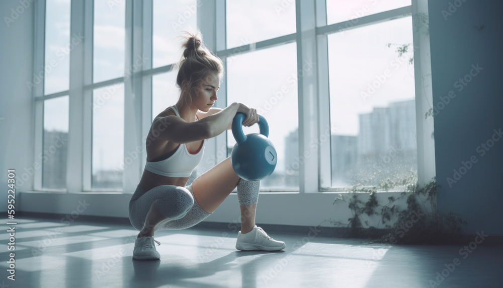 Beautiful girl working out and doing excercises to stay fit and healthy. Fitness concept. Generative AI illustrations Beautiful girl working out and doing excercises to stay fit and healthy. Fitness concept. Generative AI illustrations