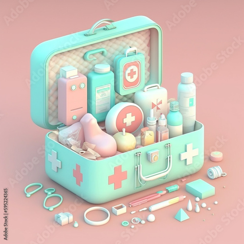 Apteczka, pierwsza pomoc, ilustracja medyczna 3d - First aid kit, first aid, medical illustration 3d - AI Generated