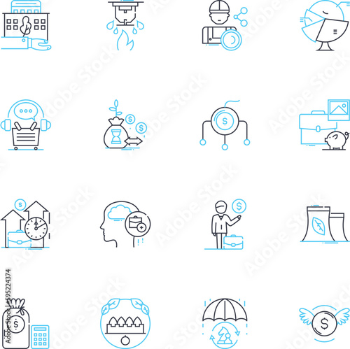 Business expansion linear icons set. Growth, Expansion, Diversification, Scalability, Innovation, Advancement, Development line vector and concept signs. Upward,Progression,Breakthrough outline