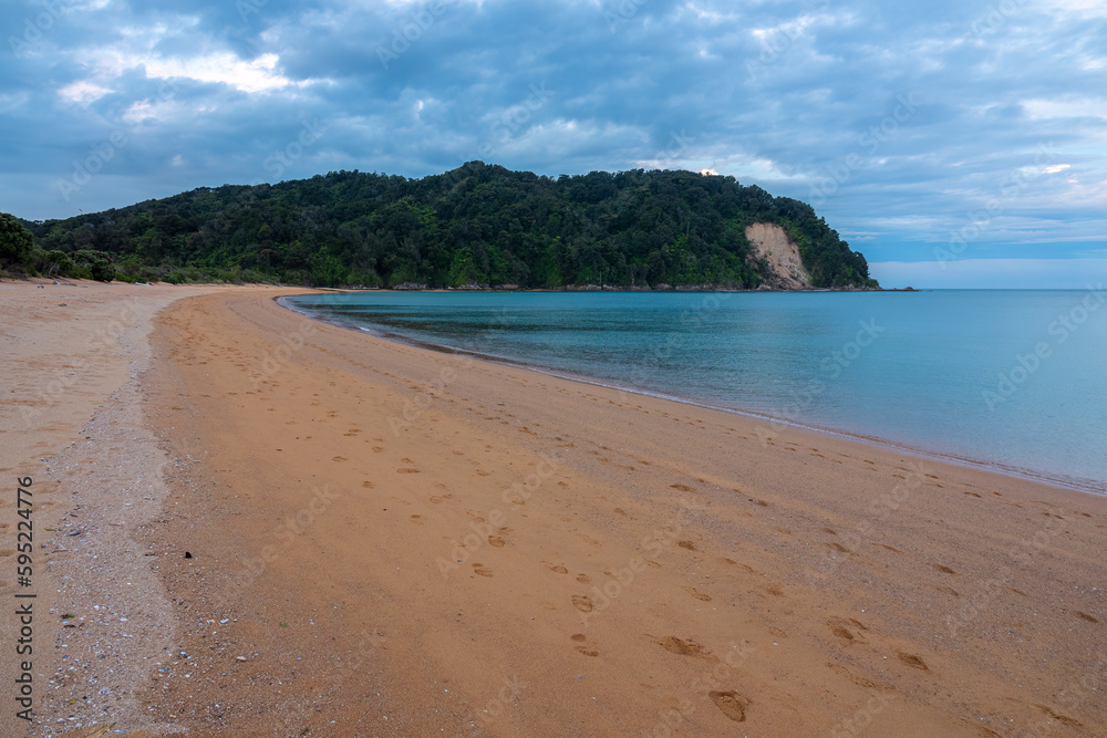 Breathtaking golden sand beaches along the coastal trail of the Abel Tasman National park on the north end of the South Island of New Zealand