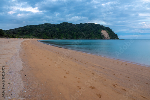 Breathtaking golden sand beaches along the coastal trail of the Abel Tasman National park on the north end of the South Island of New Zealand